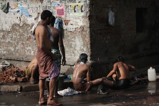 Street bathing in Kolkatta, India,