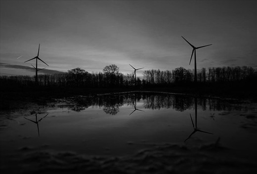 Farmer's windmills representing green development of the farm.