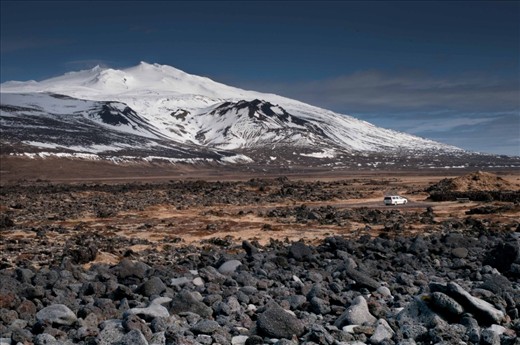 Snaefellsjökull - this landmark on Iceland's Snaefellsnes Peninsula is one of the most famous volcanos on earth. In Jules Verne's 1864 science fiction classic 