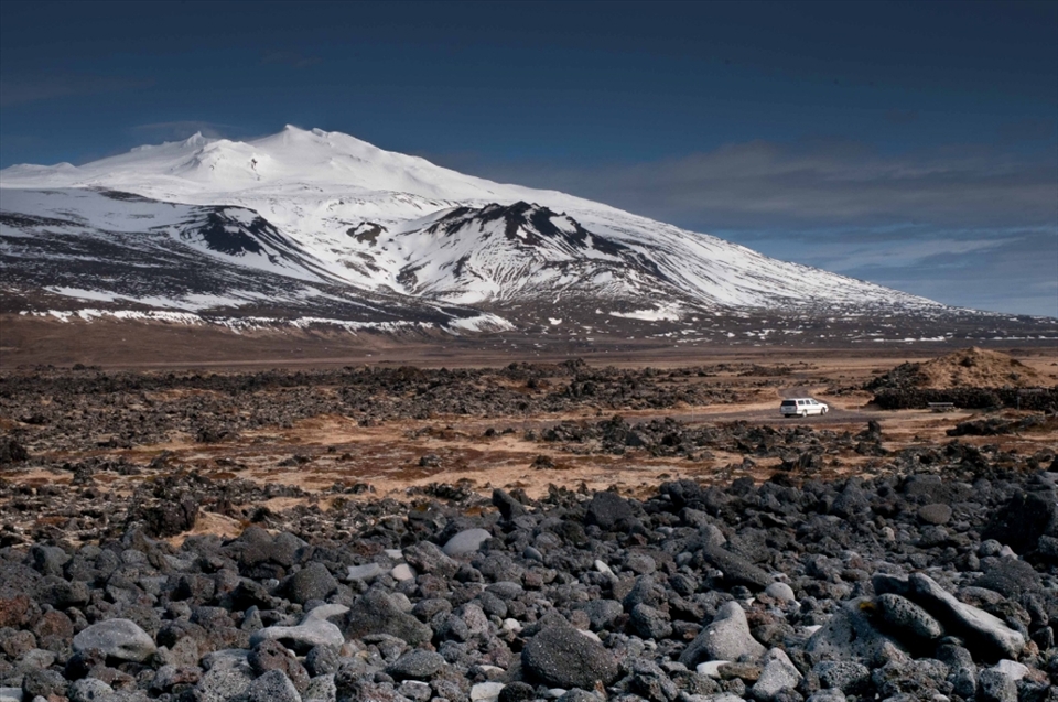 Snaefellsjökull - this landmark on Iceland's Snaefellsnes Peninsula is one of the most famous volcanos on earth. In Jules Verne's 1864 science fiction classic 