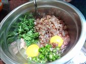 Mixing the ingredients for the keema balls. This is best done with the hand. : by sanjana, Views[403]