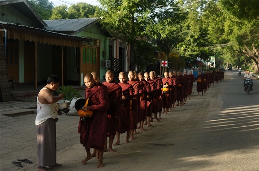 Monks in Nyaung U part of the large plateau of Bagan. 