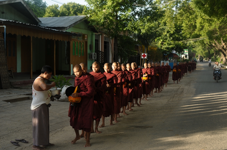 Monks in Nyaung U part of the large plateau of Bagan. 