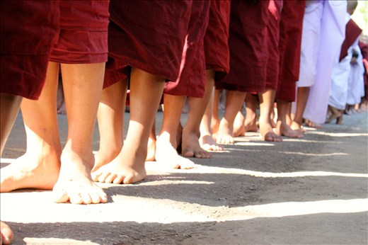 Monks lining up for lunch