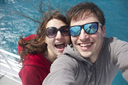 Enjoying the Choppy ride back to town. 