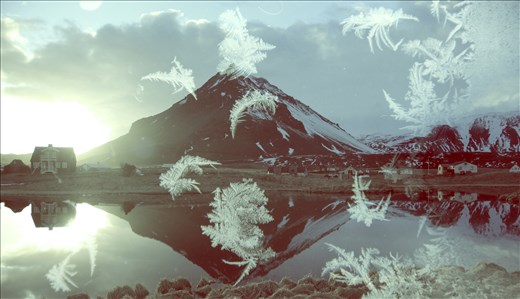 Snowflakes in the window to the sea