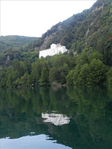 The disarming beauty of the Abbey of San Michele,located in a volcanic crater