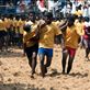 Though each of these men compete against each other in getting that first hold to tame the bull, when someone gets hurt they even miss their chance for the next bull and carry the hurt man for medical assistance.: by saravanaraj, Views[475]