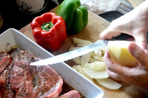 The cooking process - chopping the vegetables