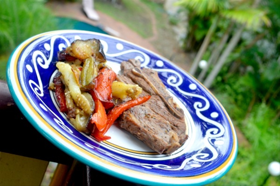 The finished product - lamb with traditional marinade and fried vegetables