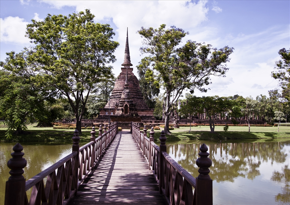 Bridge across to ruins in Sukhothai.