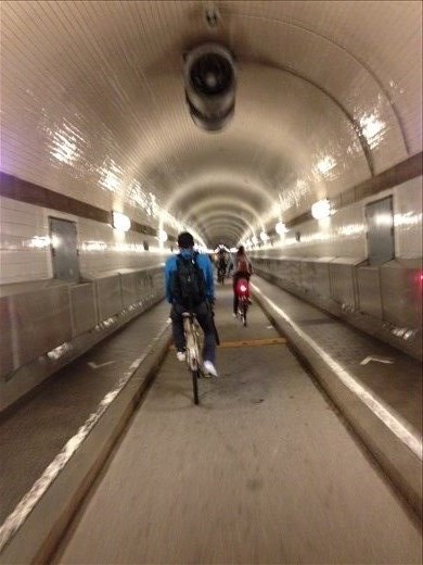 Biking through the Elbe Tunnel