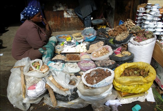A seller waiting for customers in the market of Addis Ababa