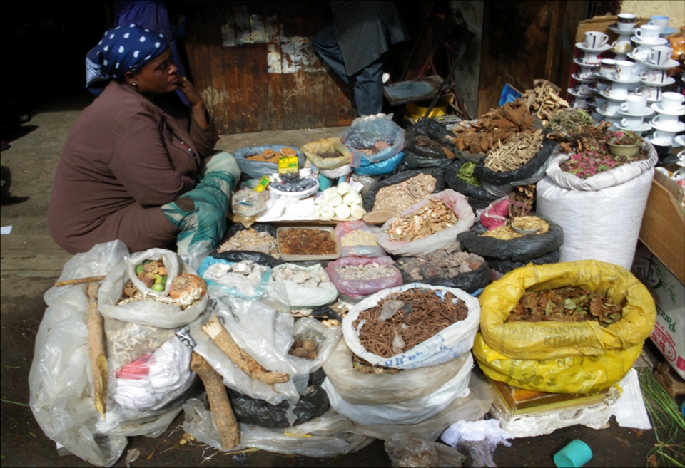 A seller waiting for customers in the market of Addis Ababa