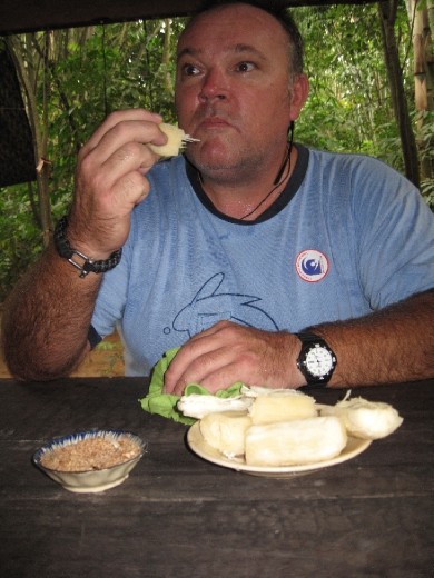 Bill eating Semolina dipped in a mixture of Salt,Sugar and peanuts