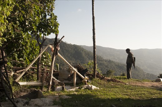 The traditional style of pit loom placed outside house