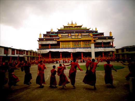 Tibetan monks dancing in Ralang, India