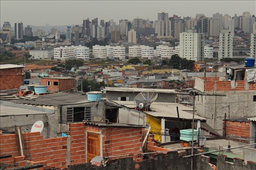 View from the Heliópolis slum to the city. Around 125.000 live in the slum.