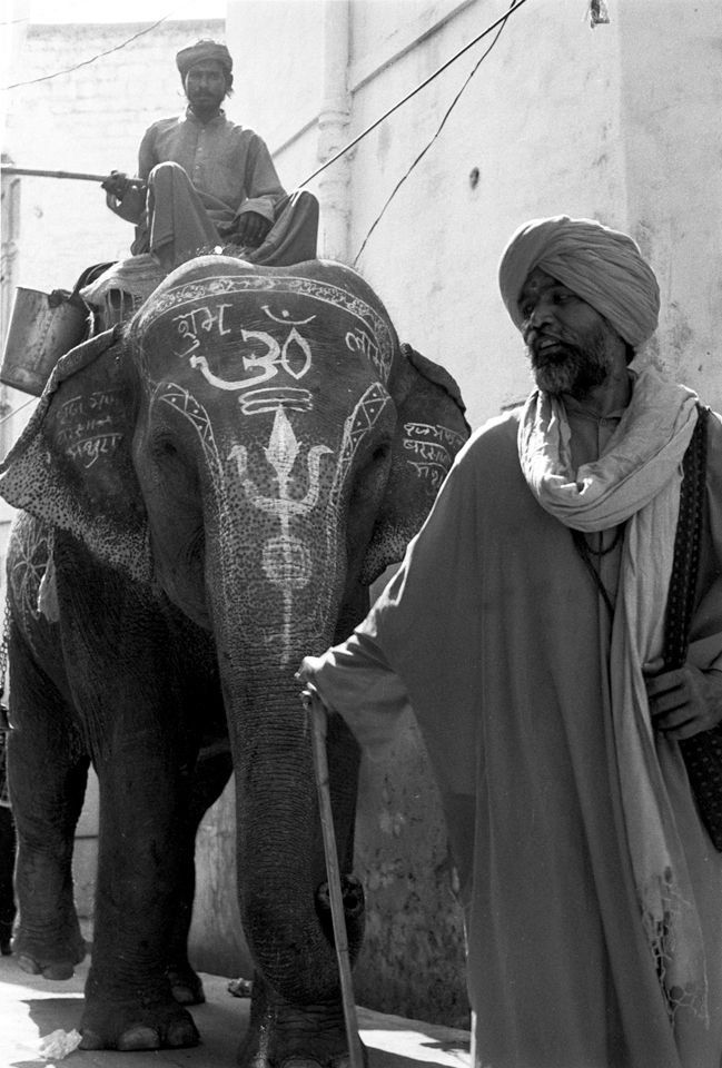 It is not unusual to share some tiny streets with a sacred-painted elephant.