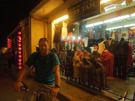 In front of one of the HUNDREDS of tailor shops in Hoi An-- the city best known for making custom clothes