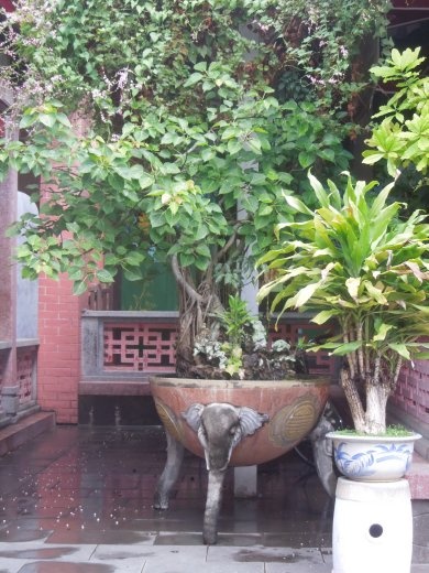 Visiting a temple (one of dozens) in Old Town-- I love the legs of that planter