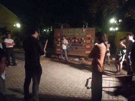A street game set up for the festival-- participants were blindfolded, spun around, and then had to walk forward and attempt to break a hanging ceramic pot with one swing of their little bats... kind of like a mix of a pinata with 'Pin the Tale on the Donkey'