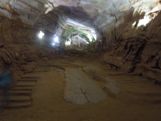 There is no boardwalk in this cave like there was in Paradise Cave so everyone just wanders whereever-- it is steep and slippery!