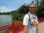 Crossing the Huc Bridge to get to Jade Island in the middle of Hoan Kiem Lake: by sglass, Views[268]