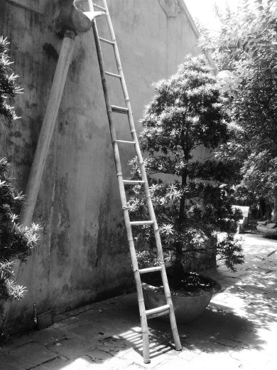 Ladder behind the Temple of the Jade Mountain which is on Jade Island in the middle of the lake
