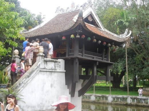 The temple is built on one pillar coming out of a lotus pond and is meant to resemble a lotus blossom-- sacred in Buddhism