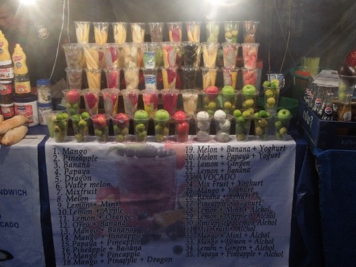 Our first run-in with the fresh fruit shake ladies... point to the fruit you want and voila! Most delicious shakes ever! For like $1! We had one of these almost every day for the rest of the trip...