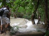 Leading up to the Kuang Si Waterfall... fast-flowing pools of water gushing over natural tiers. Joe gets in close for our video footage...: by sglass, Views[184]