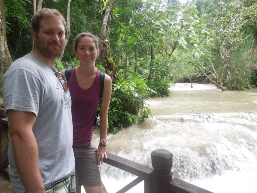 Enjoying our trek up to the Kuang Si Waterfall
