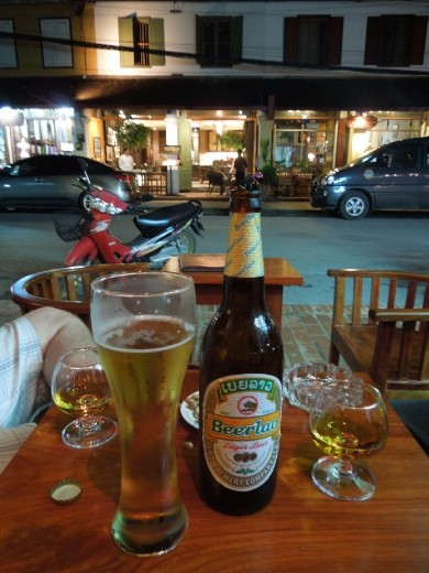 Enjoying our Beer Lao at one of the fancier cafes on one of LP's main street. The mix of old and new here is perfectly balanced!