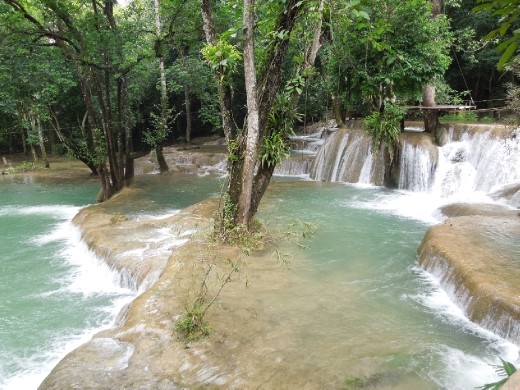 Turquoise pools leading up to the Tad Se Waterfall