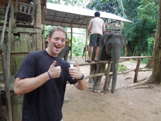 Joe is ready for our elephant ride!