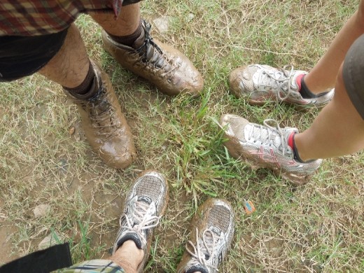 We are just a wee bit muddy from the day's efforts. Sam wins.