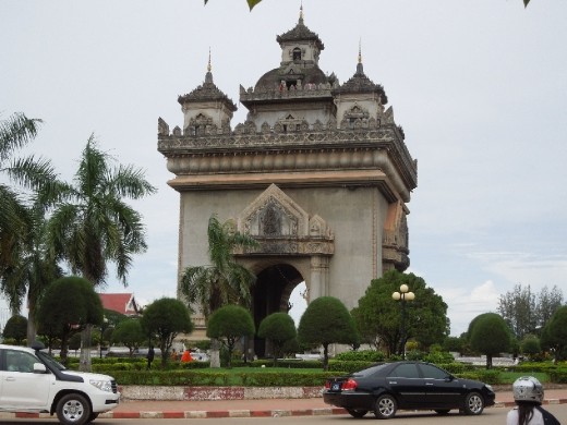 The lovely Patuxai, Laos' replica Arc de Triomphe, dominates a park near downtown Vientiane
