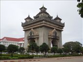 This unfinished arch is made from cement donated by the United States for Laos to build an airport. They built this instead, so it is often called 'the vertical runway': by sglass, Views[394]
