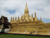 Pha That Luang. The original stupa on this sight is said to have been built to house a piece of Buddha's breastbone in the 3rd century BC. The gold stupa here today was built in 1566.: by sglass, Views[276]