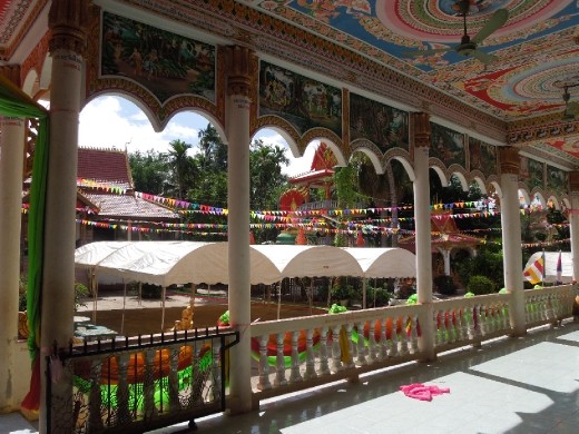 We watched the monks decorate the temple for a bit, and then they took a brake to go play some frisbee! 