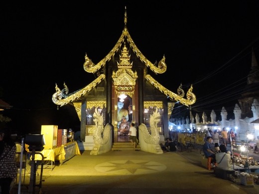 Chiang Mai is the temple capital of Thailand and they're all lit up at night