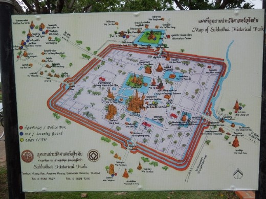 Map of the ancient site turned historic park of Sukothai 