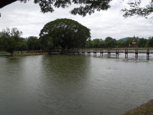 Bridge out to an island temple