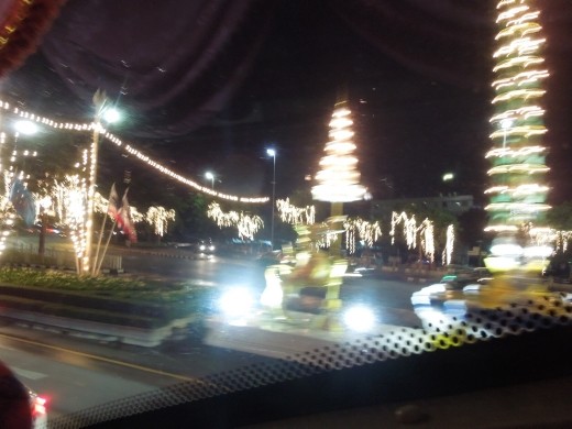 Streets all lit up for the Thai Queen's birthday!