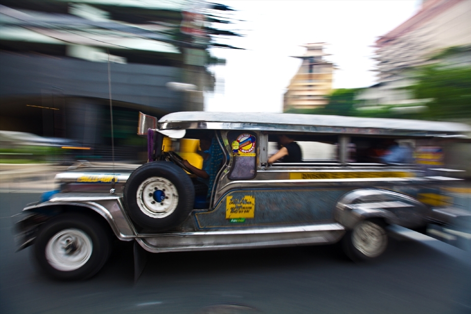 Philippine Jeepney speeds through the streets of Manila