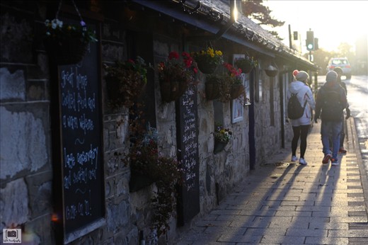The morning sun shines on the little stone cottage of the town of Pitlochry, a hidden gem in Scotland. The cottages are decorated with some carefully planted flowers. 