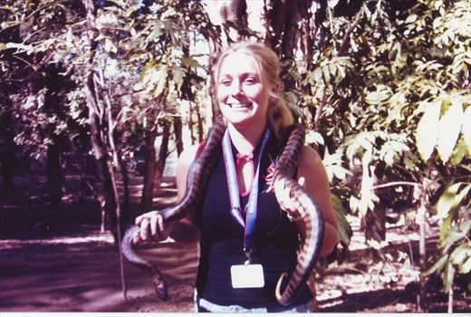 Not to happy to be holding this python at the animal reserve