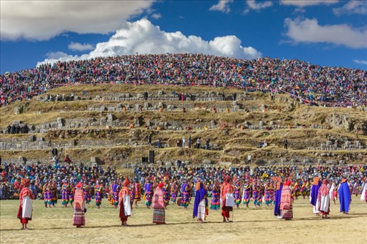 Hundreds of colorful onlookers watch the equally colorfully clad participants from the tops of the Saqsayhuaman fortress.  Thousands of people come from all over the world every year to watch this performance.   Even though it is now a pageant, for those chosen to participate in the reenacting, it's a great honor and a source of cultural pride, a reminder of the importance that the sun had for their Incan ancestors. 