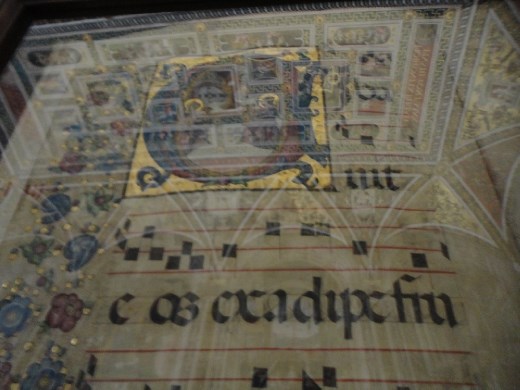 An old, handwritten book, perhaps Bible. There were at least a dozen of these 2' by 1.5' open books in the Cathedral.